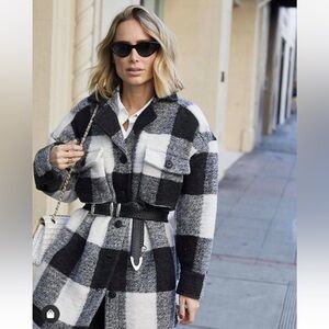 CONSIGNED ANINE BING Black White Maeve Buffalo Check Jacket Shacket Coat XXS XS